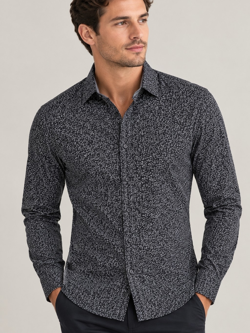 7 Diamonds Black Mens Pattern Shirt